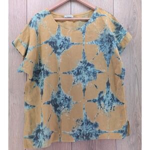 Bellambra Made in Italy Abstract Linen Short Sleeve Blouse Women's  L